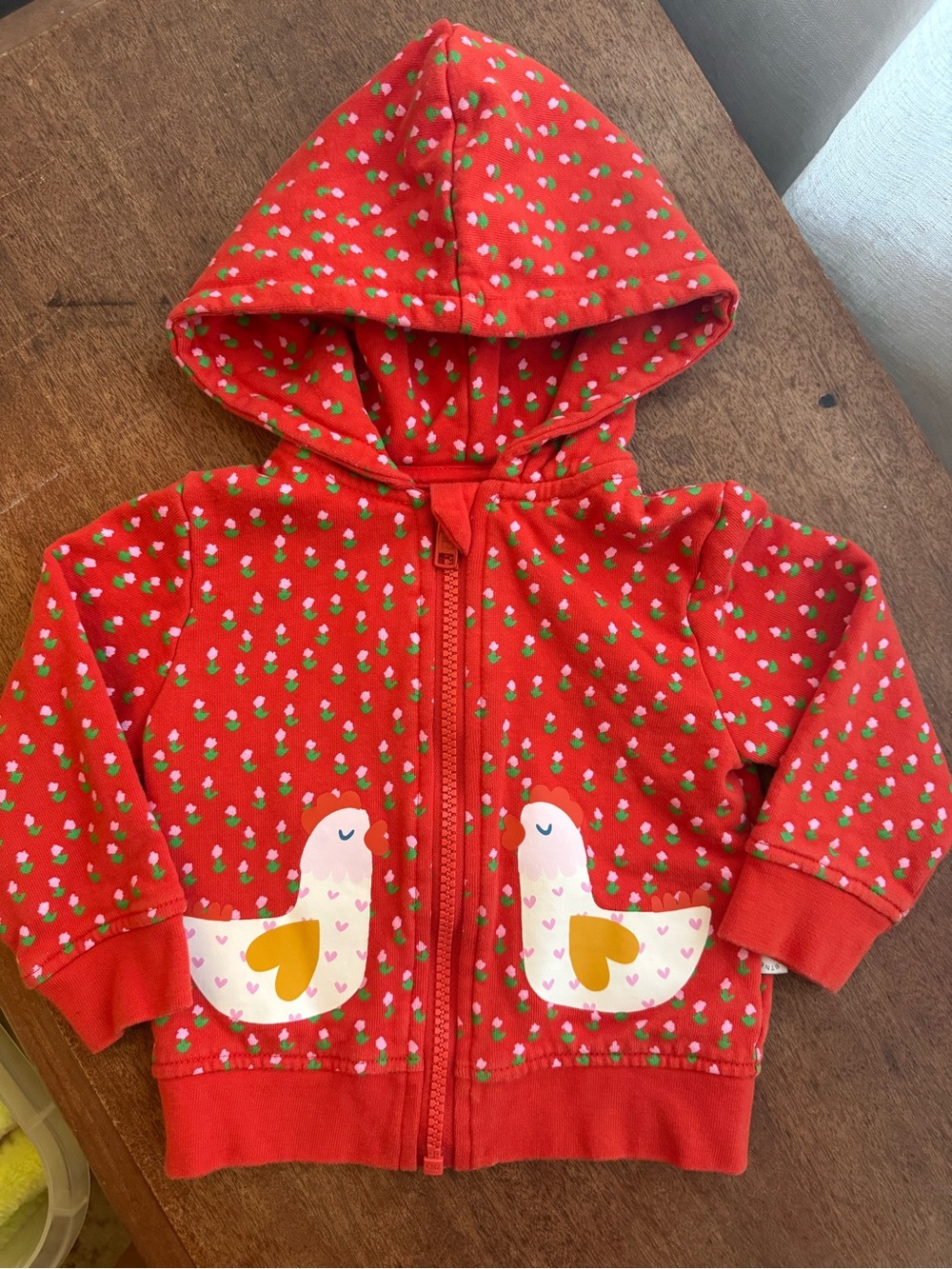 Stella McCartney Red Hooded Zip-Up Sweatshirt with Chickens
